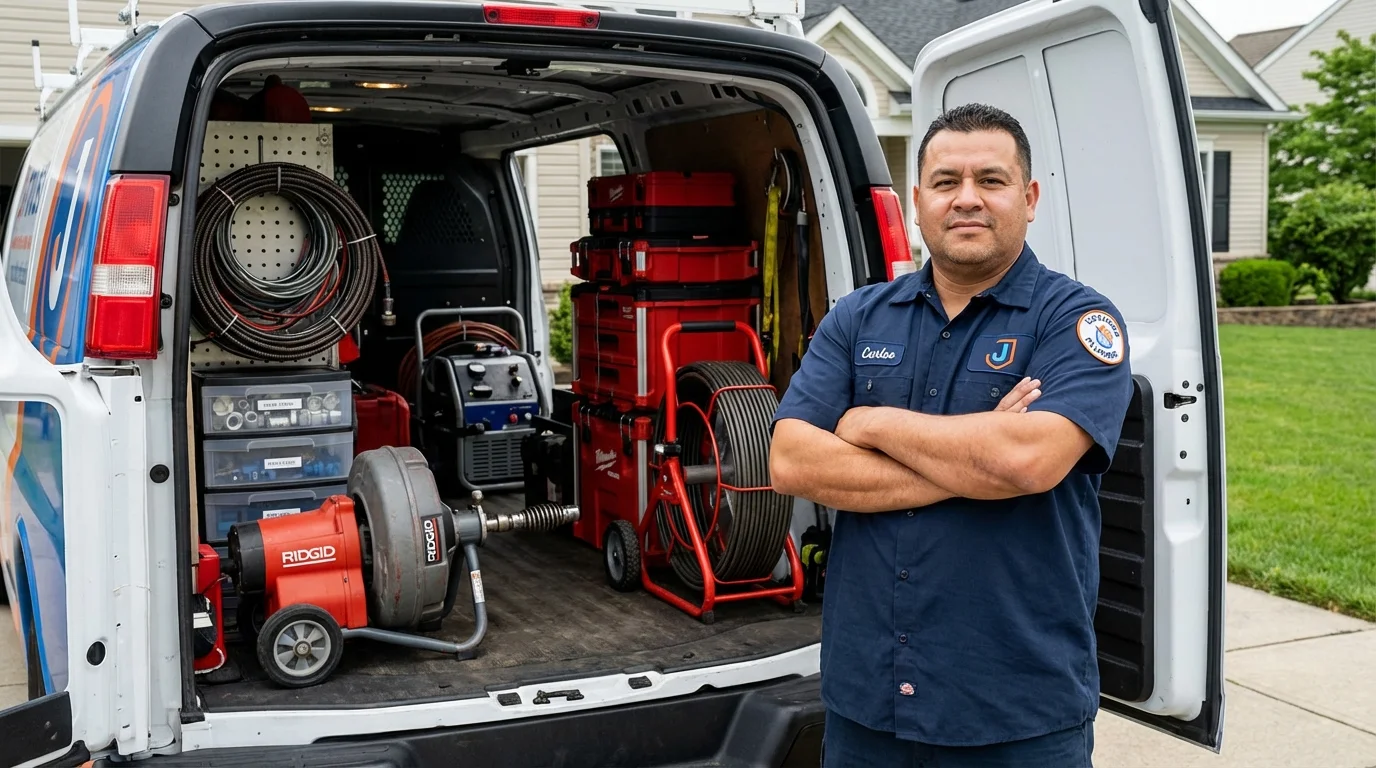 Professional drain cleaning equipment and Johns Plumbing LLC plumber in Randolph