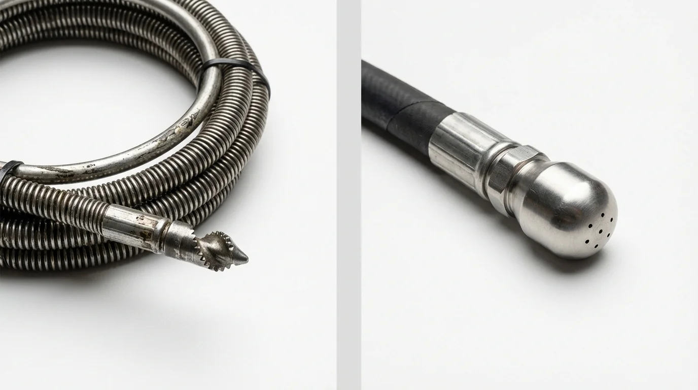 Drain snake cable and hydro jetting nozzle used for drain cleaning in Randolph, NJ