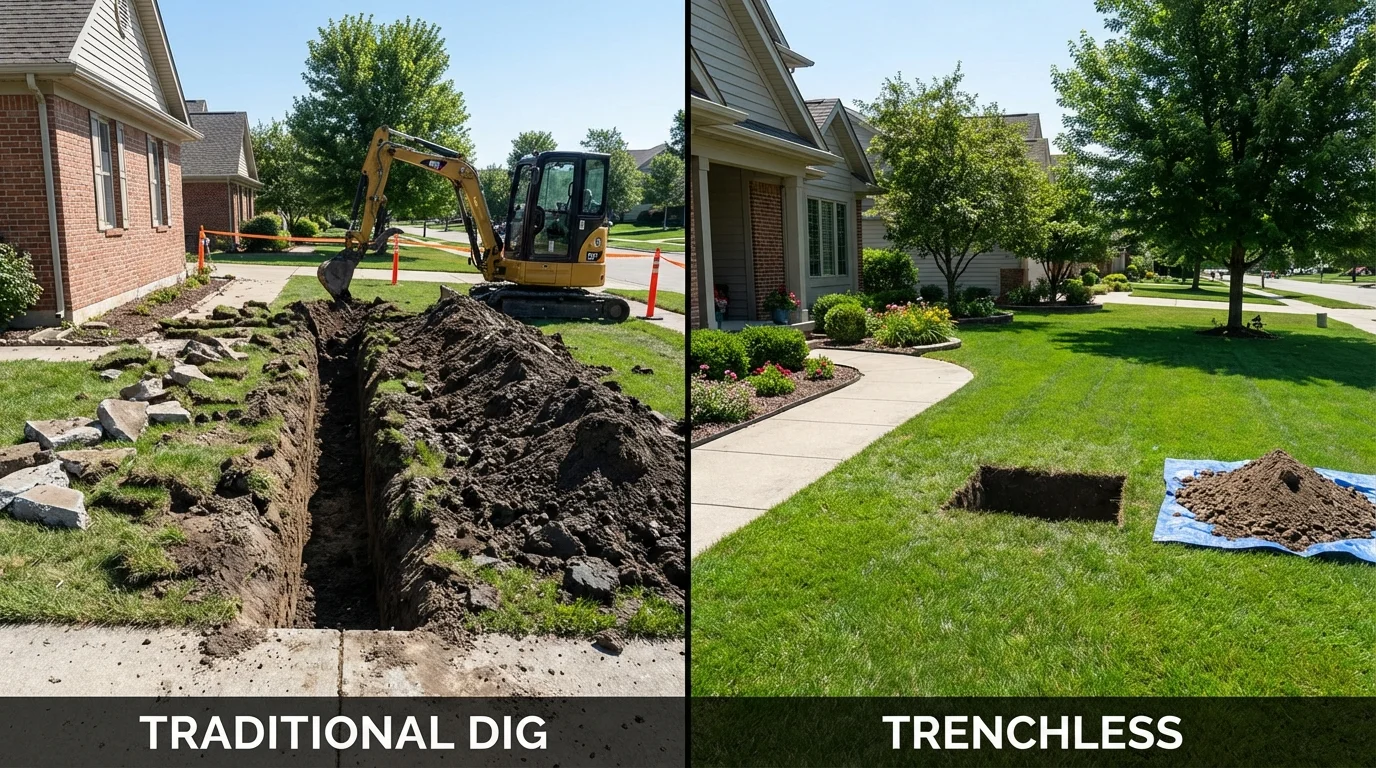 Trenchless sewer repair with minimal yard damage versus traditional excavation in Randolph, NJ